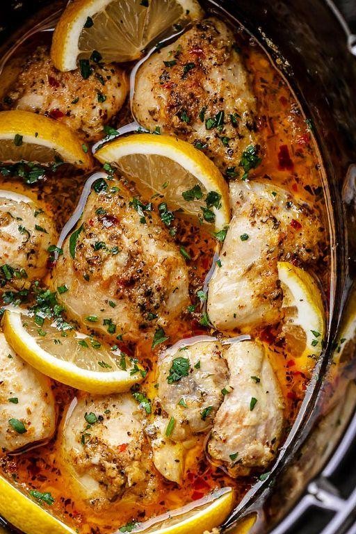 Tender Crock Pot Garlic Butter Chicken Thighs