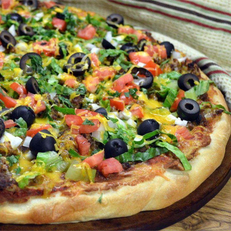 Tex-Mex Taco Pizza with Refried Beans and Nacho Cheese