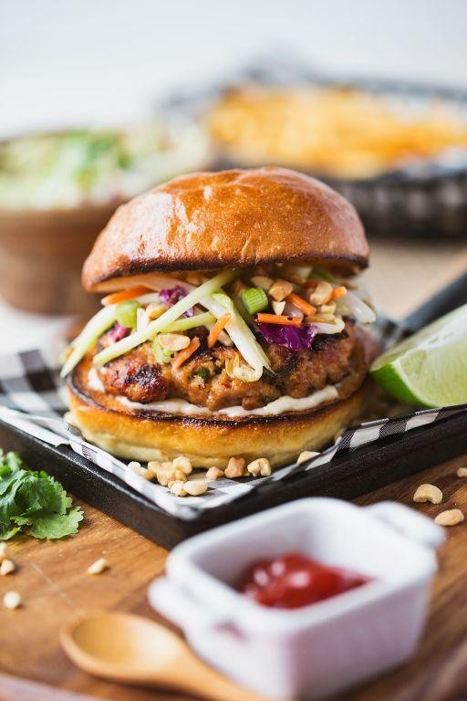 Thai Peanut Chicken Burger with Slaw