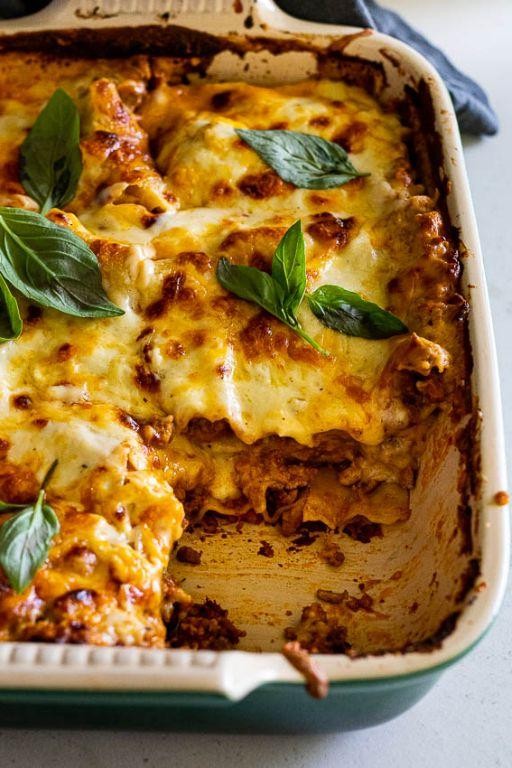 Three-Cheese Lasagna Casserole with Basil