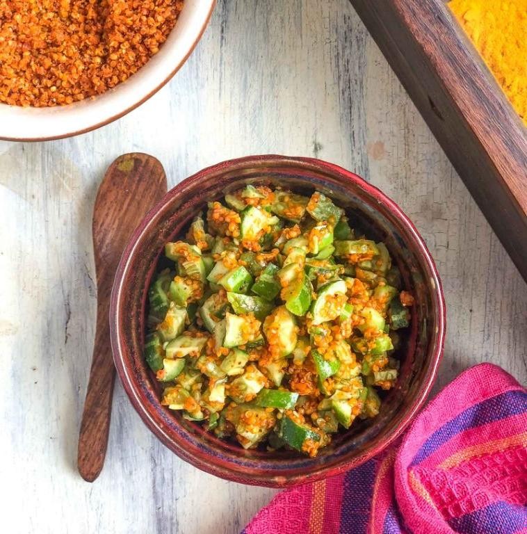 Tindora Pickle with Mustard Seeds and Turmeric