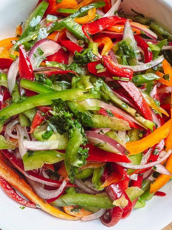 Tindora and Bell Pepper Salad with Lime Dressing
