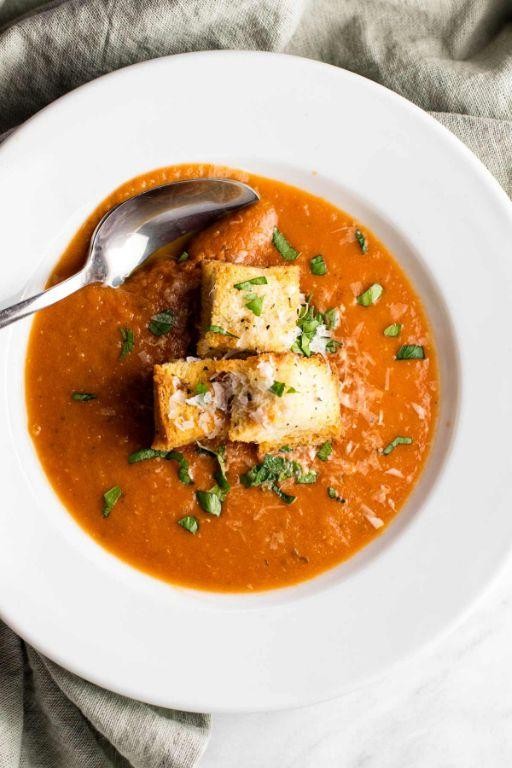 Tomato Bisque with Garlic Herb Croutons
