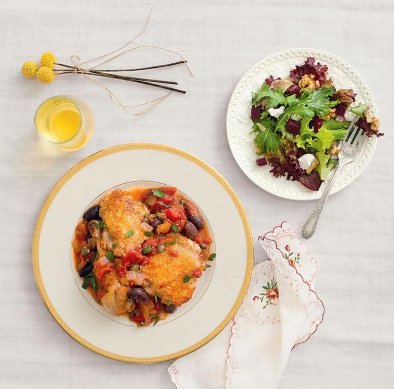 Tomato Braised Chicken with Olives and Capers