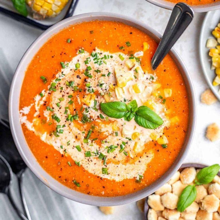 Tomato and Corn Vita Mix Soup with Fresh Herbs