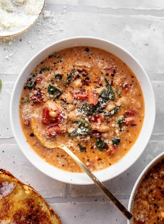 Tomato and Spinach Vita Mix Soup with Parmesan