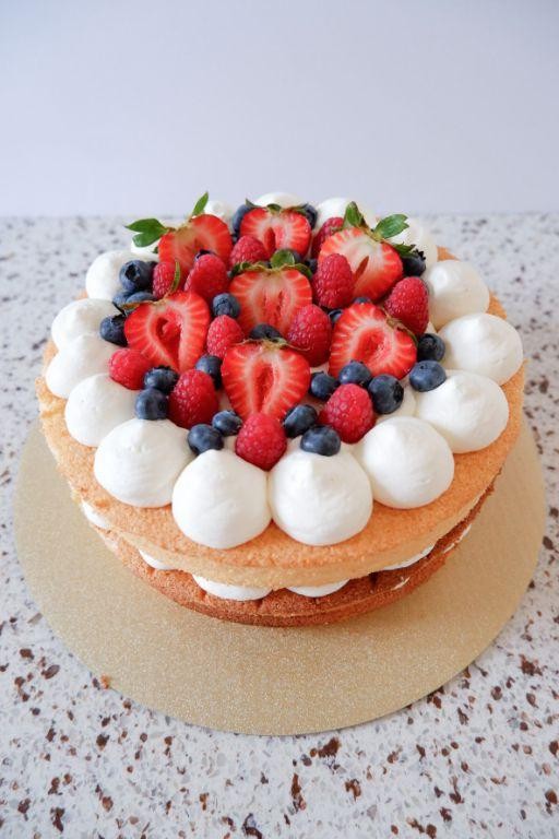 Triple Berry Chiffon Cake with Whipped Cream
