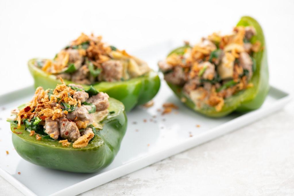 Turkey and spinach stuffed peppers