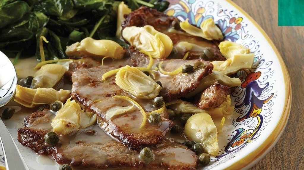 Veal Piccata with Artichokes and Spinach