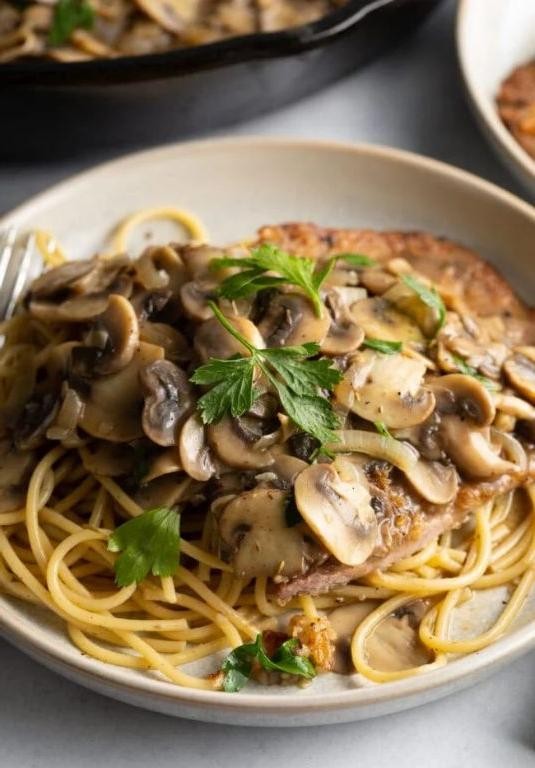 Veal Piccata with Mushroom and Shallot Sauce