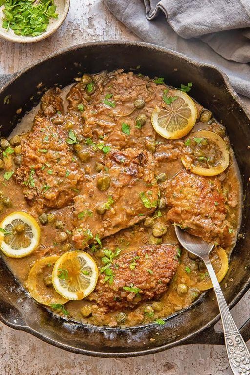 Veal Scallopini Piccata with Capers and White Wine