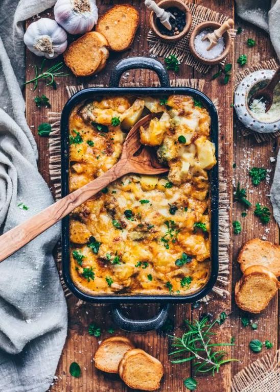 Vegan Cheesy Broccoli and Potato Breakfast Bake