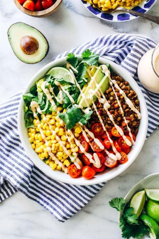 Vegan Lentil Taco Salad with Cashew Sour Cream