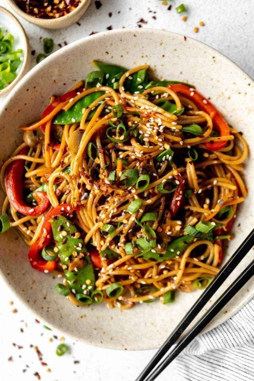 Vegetable Lo Mein with Whole Wheat Noodles