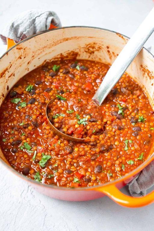 Vegetarian No Bean Chili with Lentils