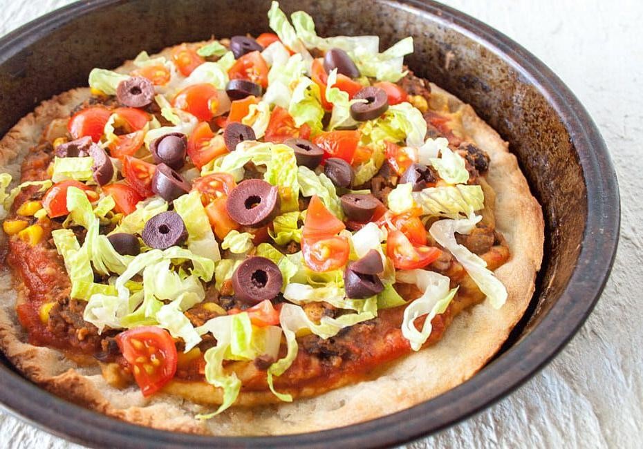 Vegetarian Taco Pizza with Black Beans and Corn