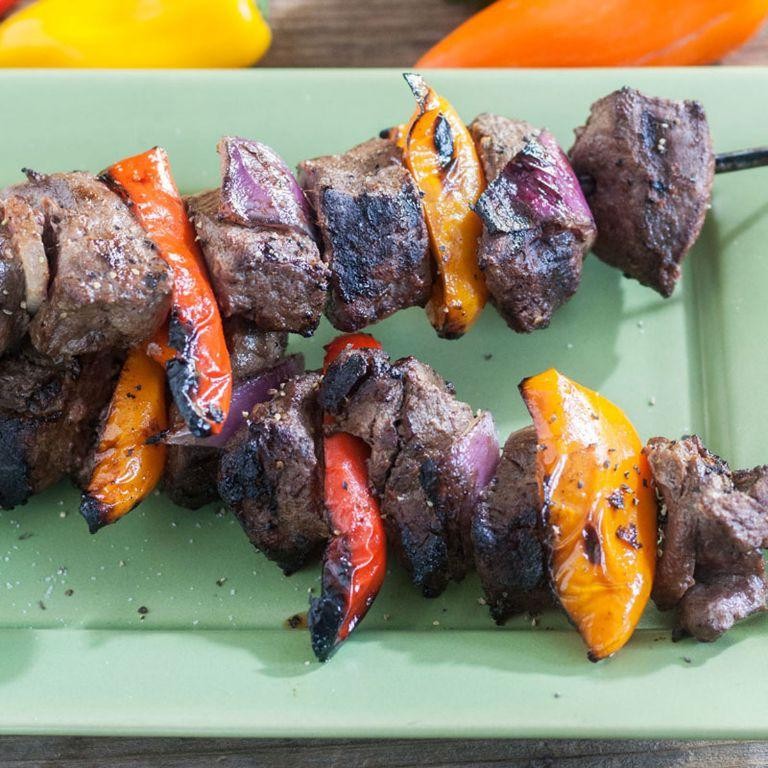 Venison Round Steak Kebabs with Peppers and Onions
