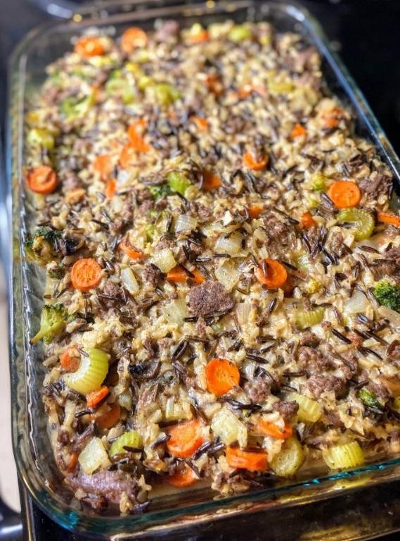 Venison Round Steak and Wild Rice Casserole