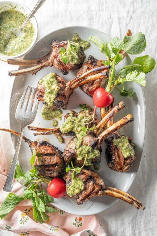 Wood-Fired Lamb Chops with Mint Pesto