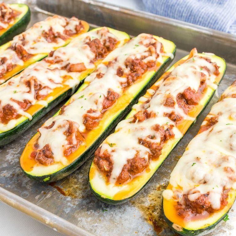 Zucchini Boats with Ground Beef and Cheddar Cheese