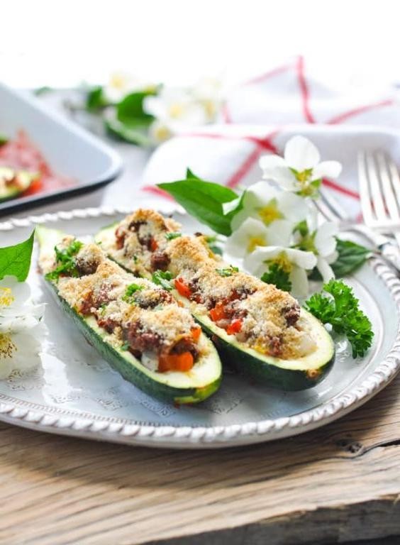 Zucchini Boats with Ground Beef and Herbed Breadcrumbs