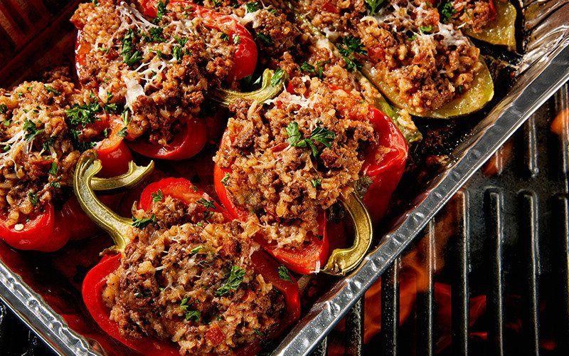 Zucchini Boats with Ground Beef and Roasted Red Peppers