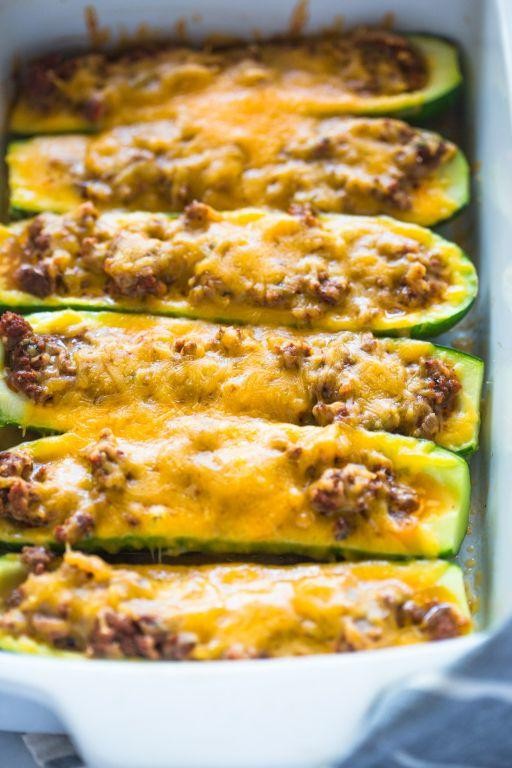 Zucchini Boats with Ground Beef and Spinach Filling