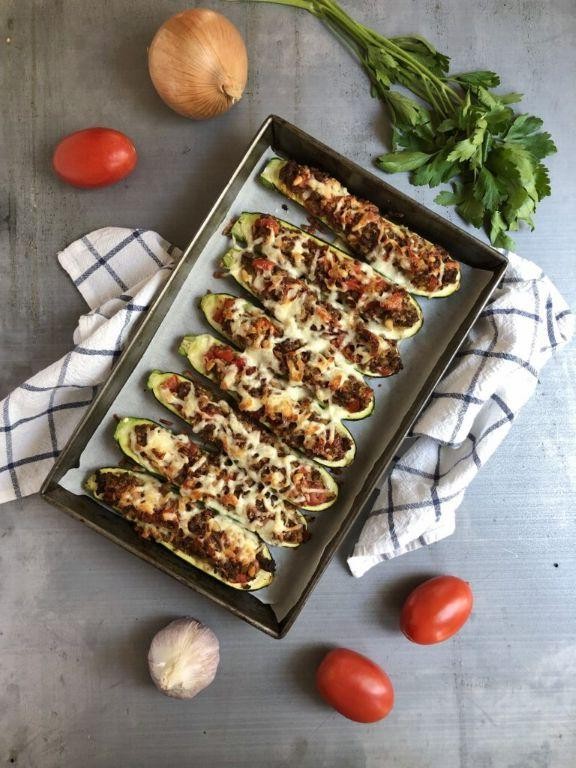 Zucchini Boats with Ground Beef and Sun-Dried Tomatoes