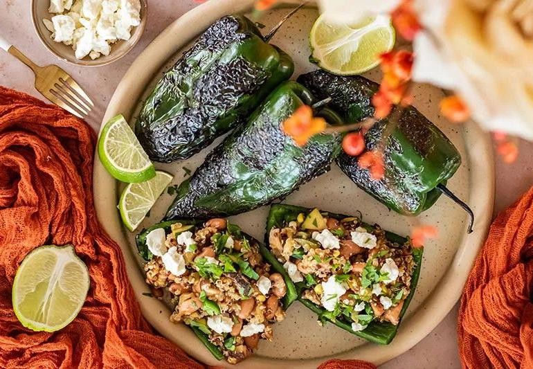 Zucchini and Corn Stuffed Poblano Peppers
