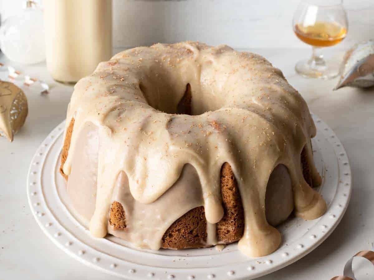 Eggnog Bundt Cake with Sour Cream and Rum Icing