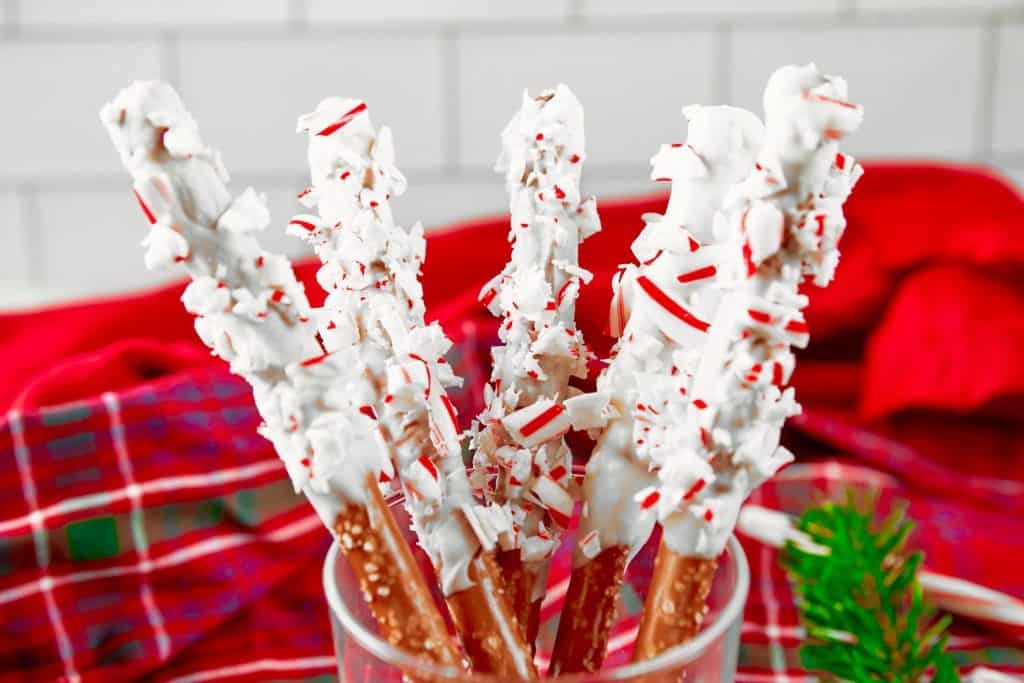 White Chocolate Covered Christmas Pretzel Rods
